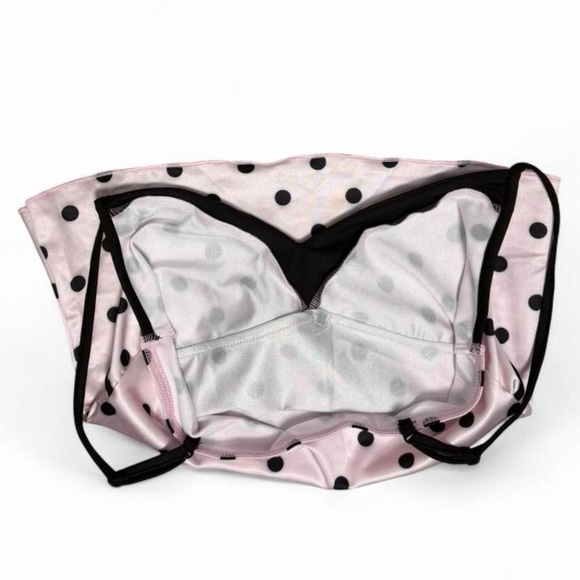 Y2K Pink Polka Dot Bow Cami XS Coquette Babydoll Balletcore Satin Tank Spring - Picture 5 of 6